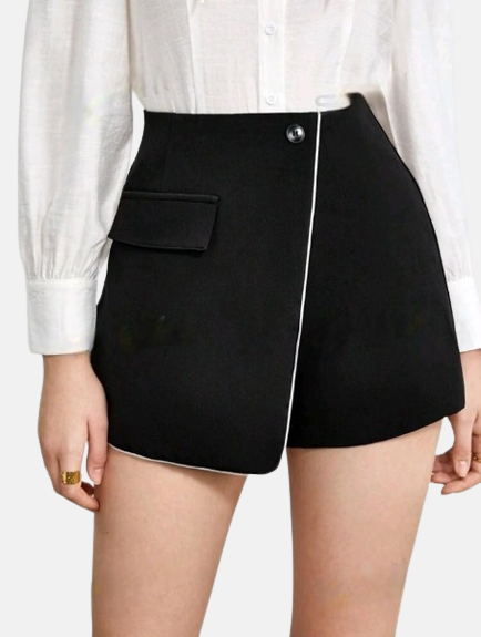 Short Saia Feminino Com bolso Falso e Tecido Sólido