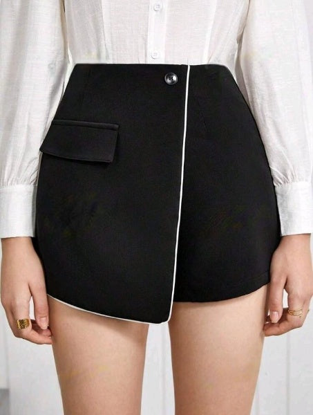 Short Saia Feminino Com bolso Falso e Tecido Sólido