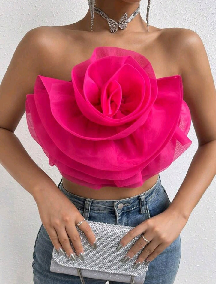 Cropped Pink com Flores de Tule 01