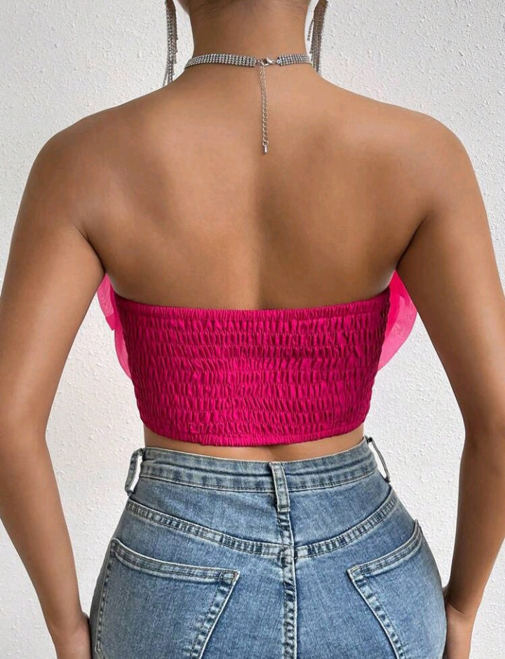 Cropped Pink com Flores de Tule 01