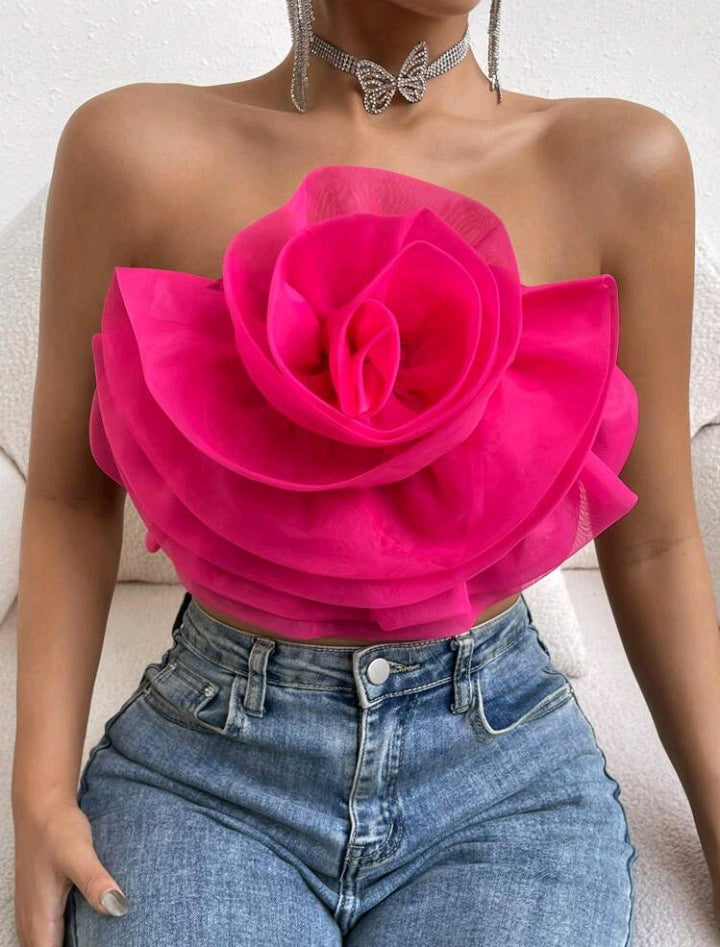 Cropped Pink com Flores de Tule 01