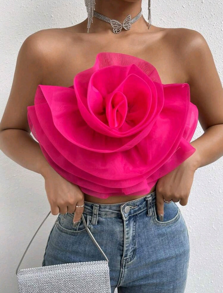 Cropped Pink com Flores de Tule 01