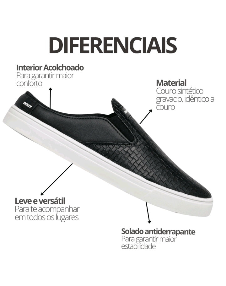 Slip On Masculino Com Revestimento em Couro E solado De Borracha