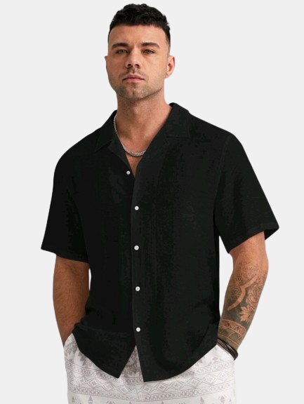 Camisa Masculina Social Estilo Casual Com Manga Curta e Tecido de Algodão