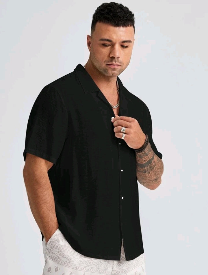 Camisa Masculina Social Estilo Casual Com Manga Curta e Tecido de Algodão