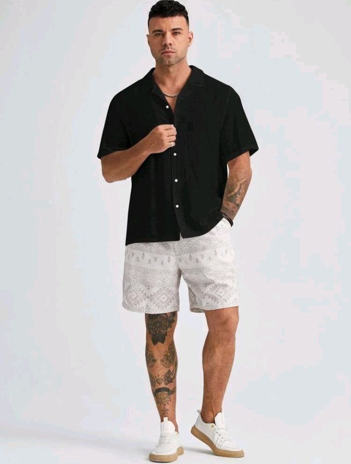 Camisa Masculina Social Estilo Casual Com Manga Curta e Tecido de Algodão