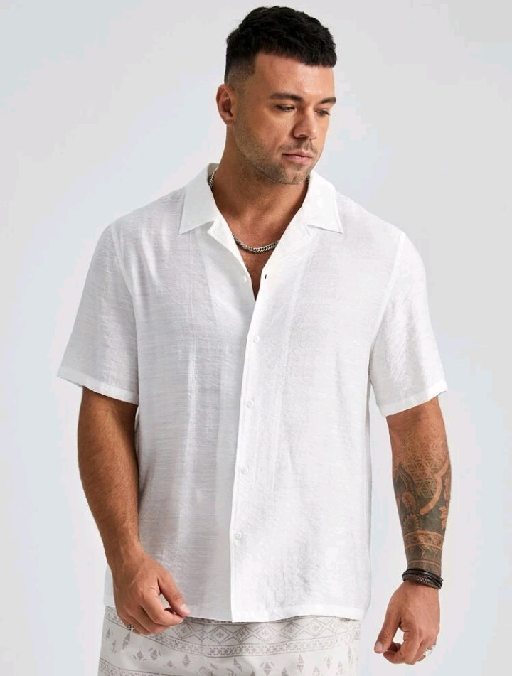 Camisa Masculina Social Estilo Casual Com Manga Curta e Tecido de Algodão