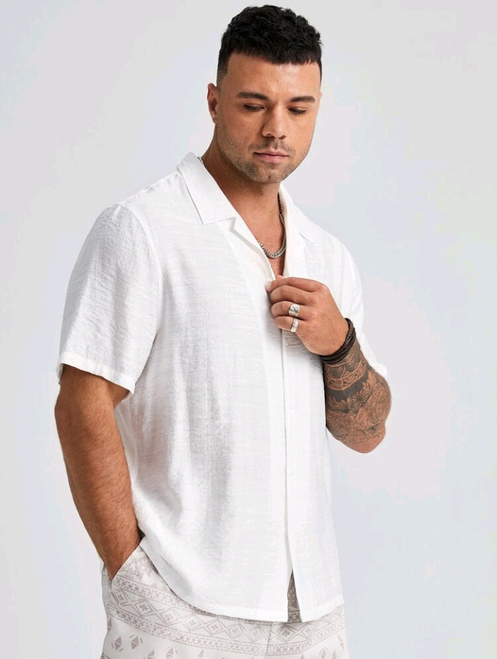 Camisa Masculina Social Estilo Casual Com Manga Curta e Tecido de Algodão