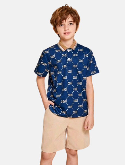 Camisa Polo Infantil De Manga Curta Com Estampa Decorativa