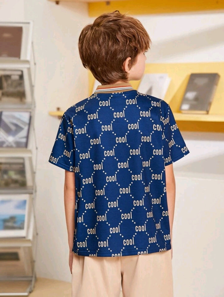 Camisa Polo Infantil De Manga Curta Com Estampa Decorativa