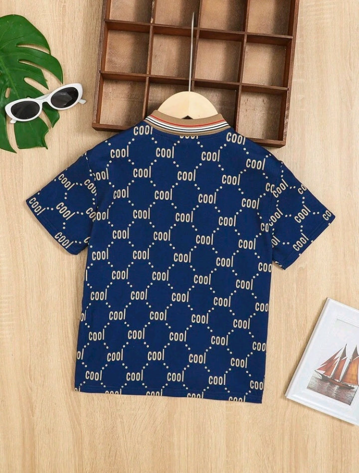 Camisa Polo Infantil De Manga Curta Com Estampa Decorativa