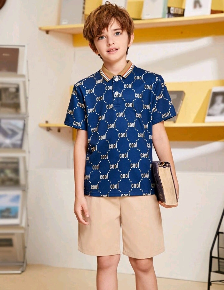 Camisa Polo Infantil De Manga Curta Com Estampa Decorativa