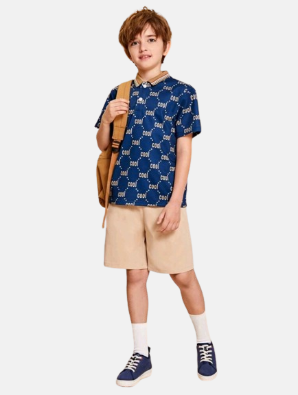 Camisa Polo Infantil De Manga Curta Com Estampa Decorativa